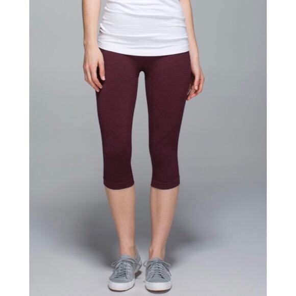 Lululemon In The Flow Crop II Heathered Bordeaux Drama burgundy red seamless - Picture 2 of 9
